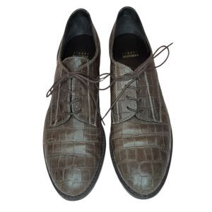 Stuart Weitzman Shoes Brown Women Size 9 Narrow Oxfords Croc Embossed Leather